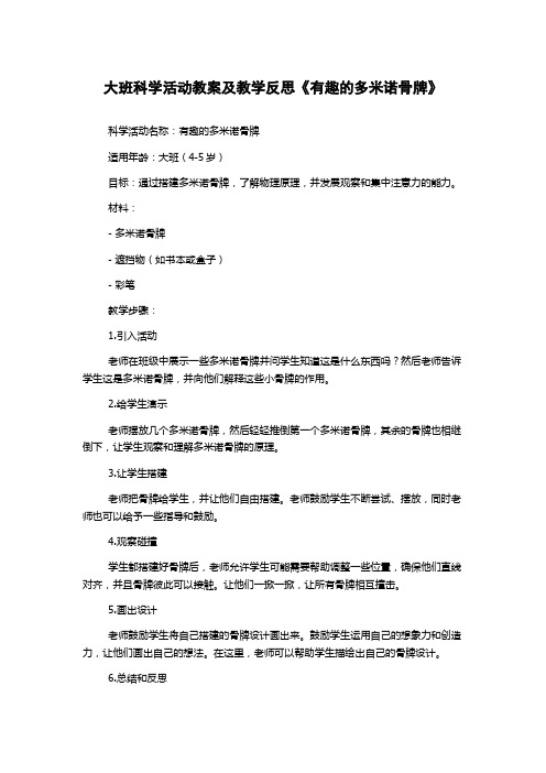 大班科学活动教案及教学反思《有趣的多米诺骨牌》