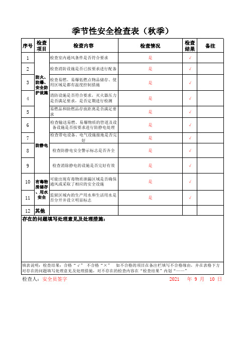 季节性安全检查表(四季)