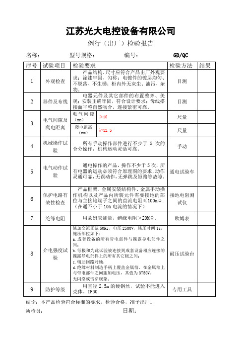 出厂检验确认检验报告