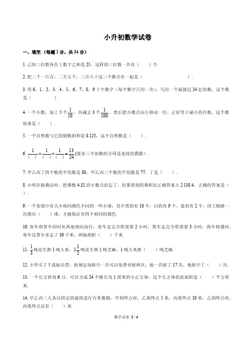 湖南省长沙市麓山国际实验学校小升初数学试卷含答案