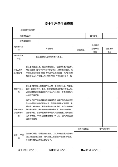 安全生产条件审查表