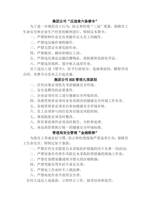 六条禁令、九项原则、金规铁律(做成宽2.4米高1.2米)