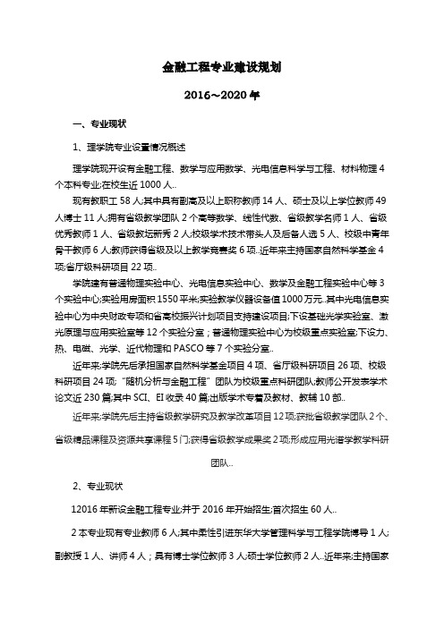 金融工程专业建设规划