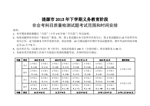 2013(下)-2014(上)1-9年级教学进度和考试时间安排表