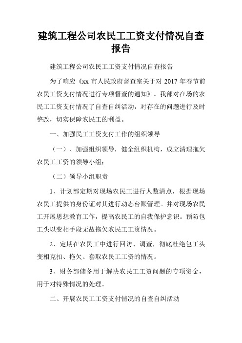 建筑工程公司农民工工资支付情况自查报告.doc