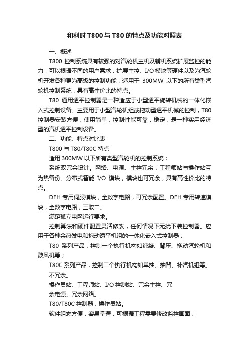 和利时T800与T80的特点及功能对照表