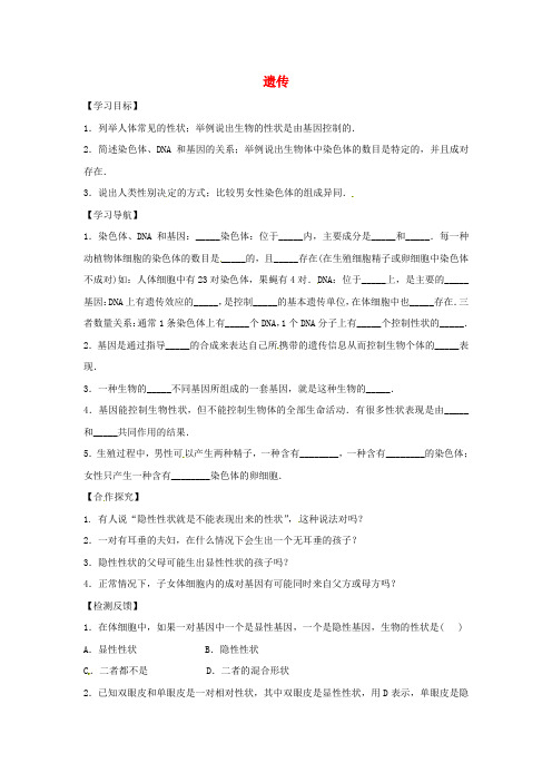 2020八年级生物下册 6.2.1遗传导学案(答案不全)(新版)冀教版