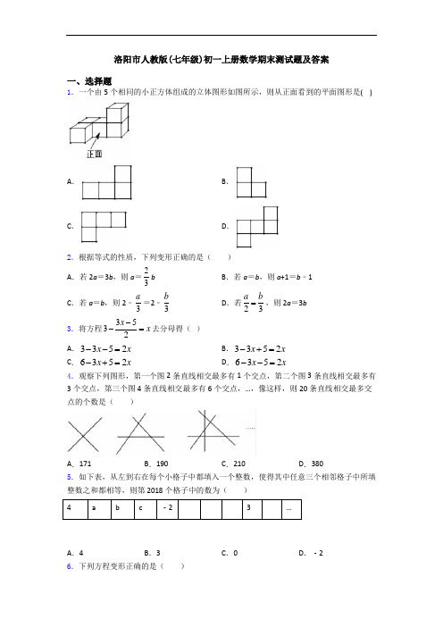 洛阳市人教版(七年级)初一上册数学期末测试题及答案