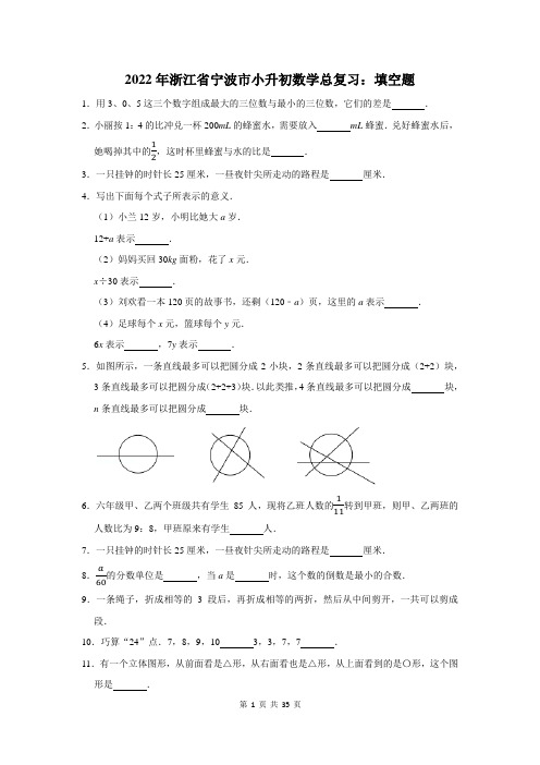 2022年浙江省宁波市小升初数学总复习：填空题(附答案解析)