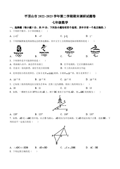 2022-2023学年河南省平顶山市七年级第二学期期末数学试卷及参考答案