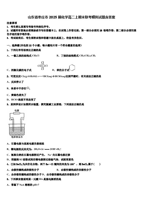 山东省枣庄市2025届化学高二上期末联考模拟试题含答案