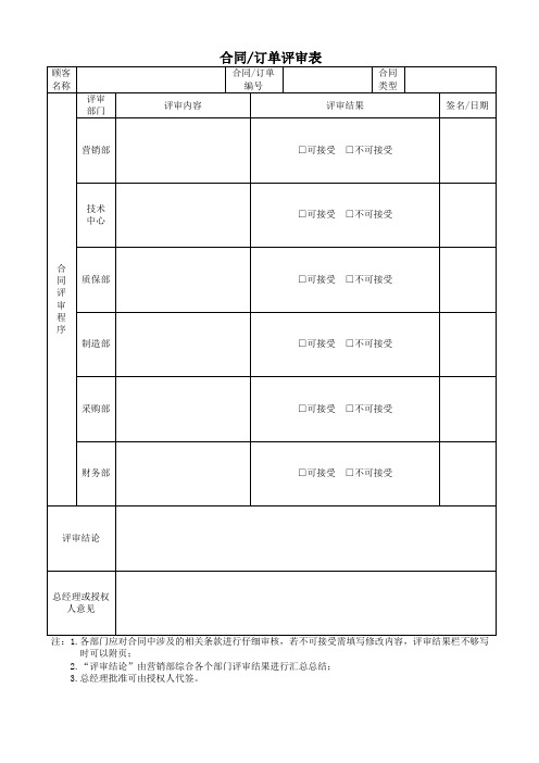 合同订单评审表 