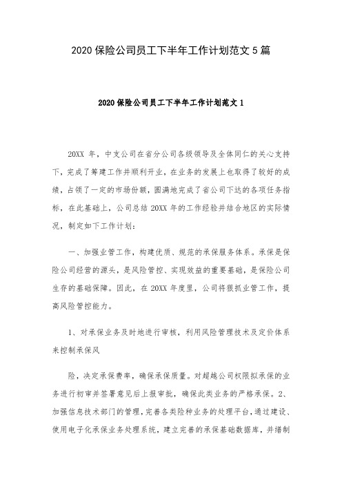 2020保险公司员工下半年工作计划范文5篇