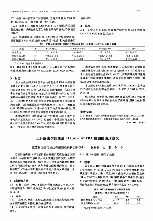 乙肝感染孕妇血清CG、ALT和TBA检测的临床意义