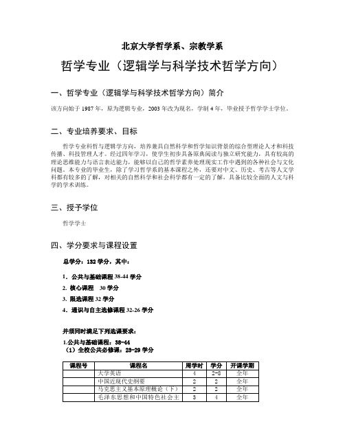 北京大学哲学系、宗教学系哲学专业逻辑学与科学技术哲学方向