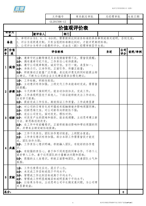 XXX价值观评价表(20150702改版)