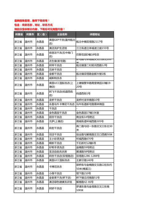 新版浙江省温州市永嘉县洗衣店企业公司商家户名录单联系方式地址大全65家