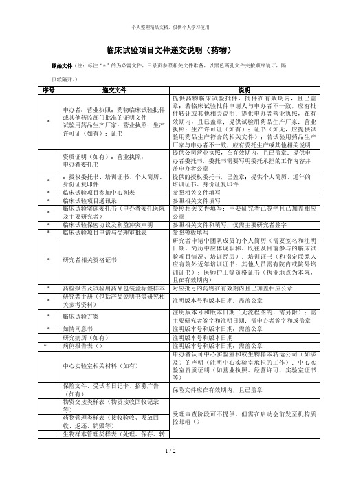 临床试验项目文件递交说明