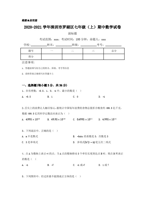 2020-2021学年深圳市罗湖区七年级(上)期中数学试卷