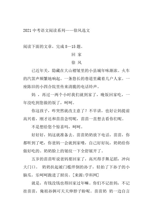 2021年中考语文二轮复习阅读系列《徐风选文》（word版有答案）