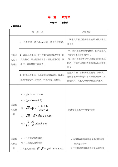 中考数学 第一篇 数与式 专题05 二次根式(含解析)