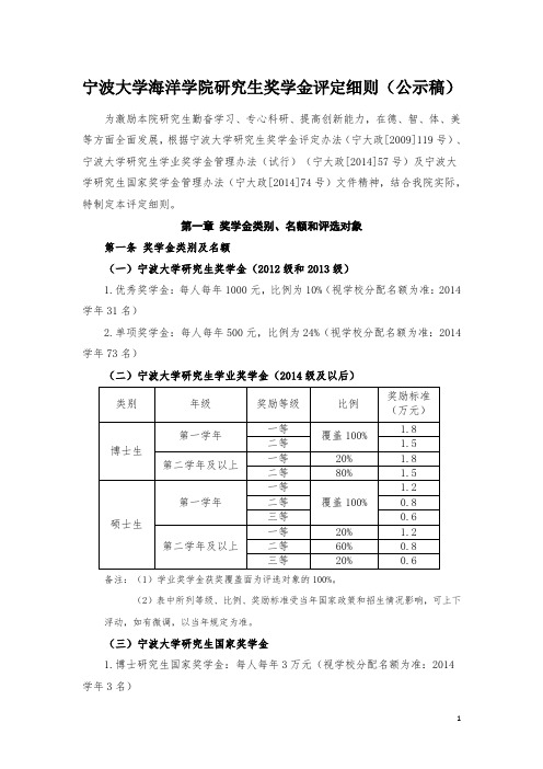 宁波大学海洋学院研究生奖学金评定细则(公示稿)