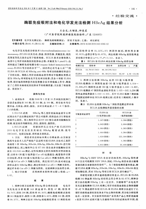 酶联免疫吸附法和电化学发光法检测HBeAg结果分析