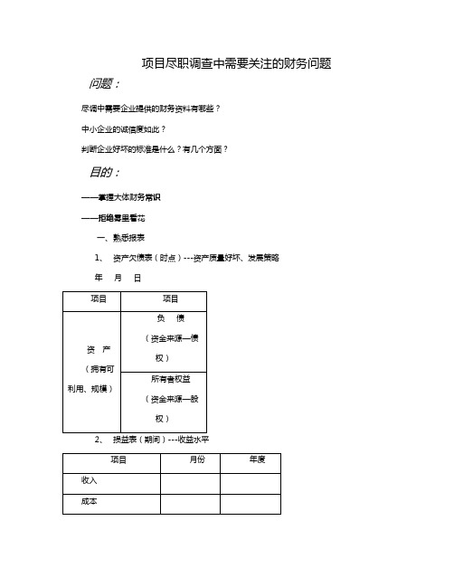 项目尽职调查中需要关注的财务问题