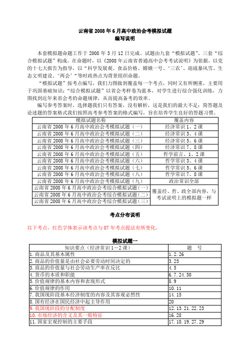 云南省2008年6月高中政治会考模拟试题