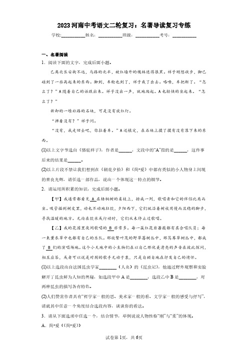 2023河南中考语文二轮复习：名著导读复习专练(word版含答案).doc