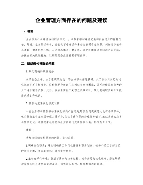 企业管理方面存在的问题及建议