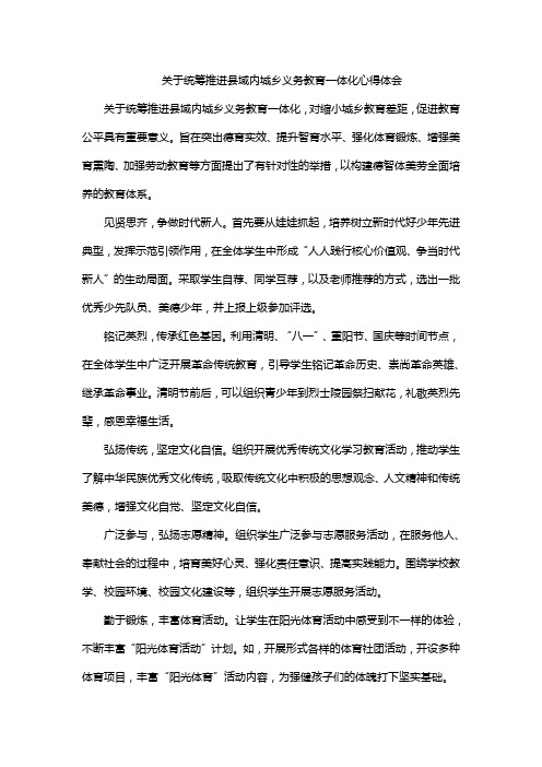 关于统筹推进县域内城乡义务教育一体化心得体会