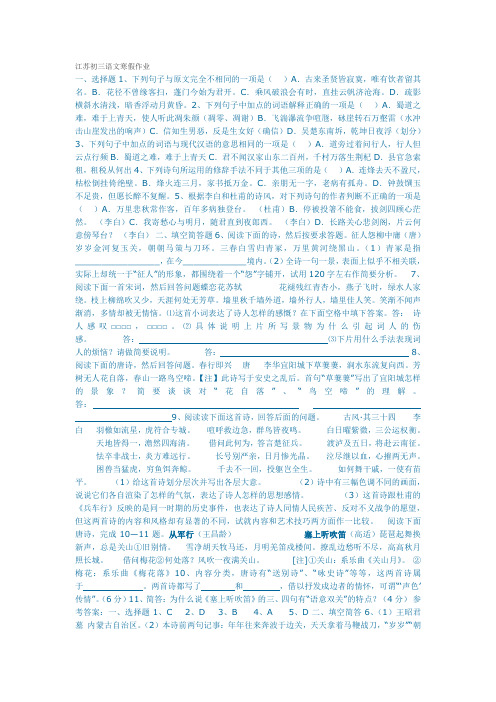 江苏初三语文寒假作业