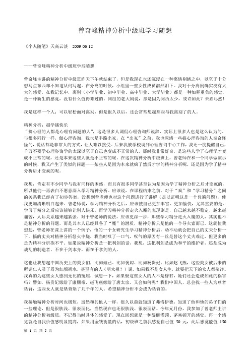 曾奇峰精神分析中级班学习随想