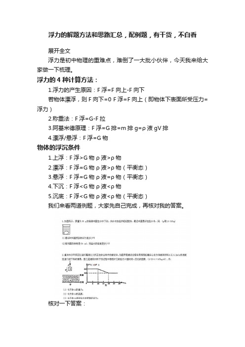 浮力的解题方法和思路汇总，配例题，有干货，不白看