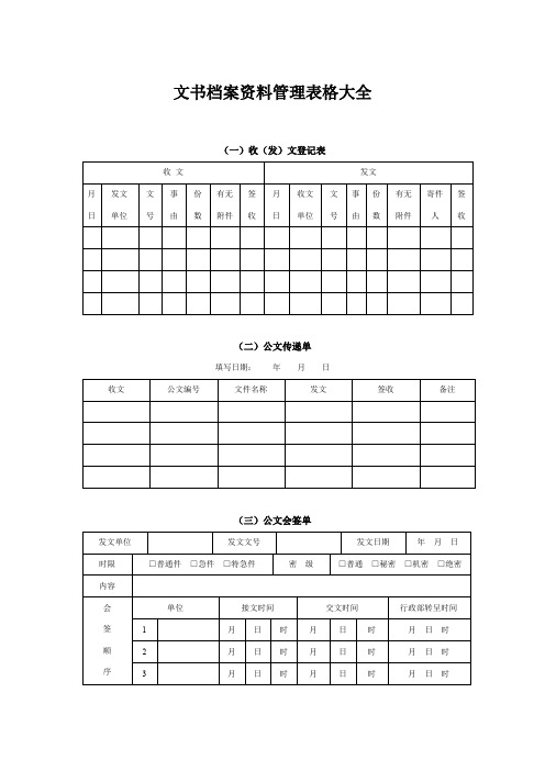 文书档案资料管理表格大全