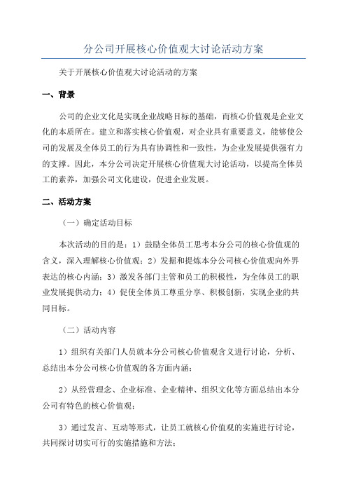 分公司开展核心价值观大讨论活动方案