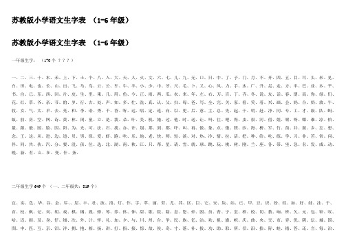 苏教版小学语文生字表