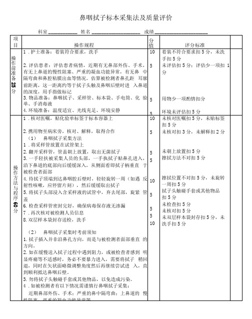 鼻咽拭子标本采集法及质量评价