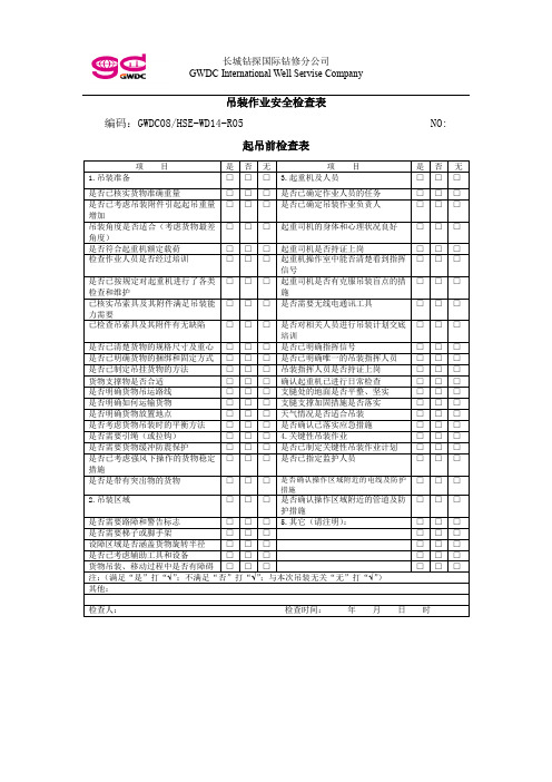 吊装作业安全检查表