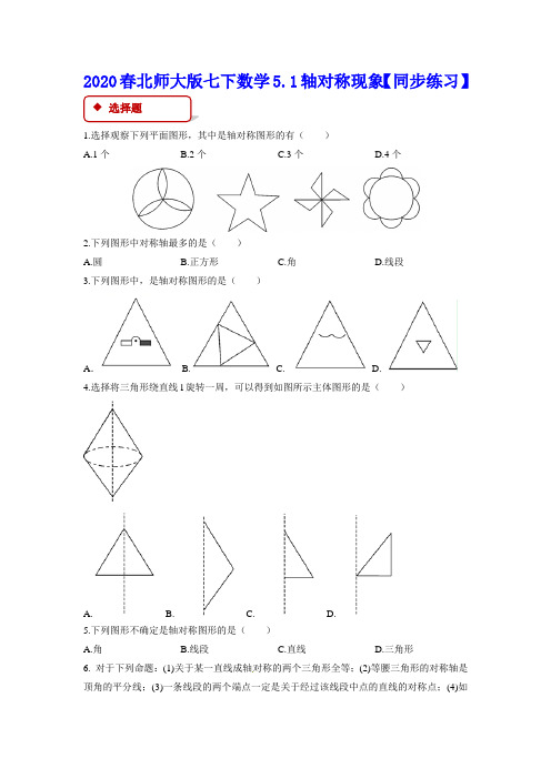 北师大版七年级下册 5.1轴对称现象【同步练习题】