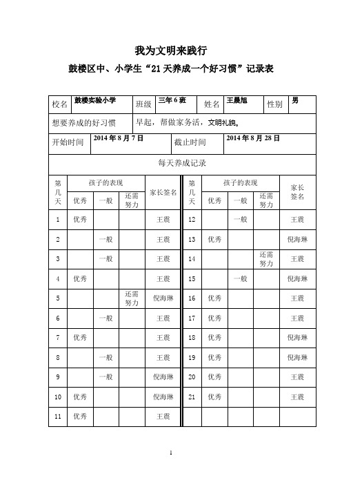 21天养成一个好习惯记录表