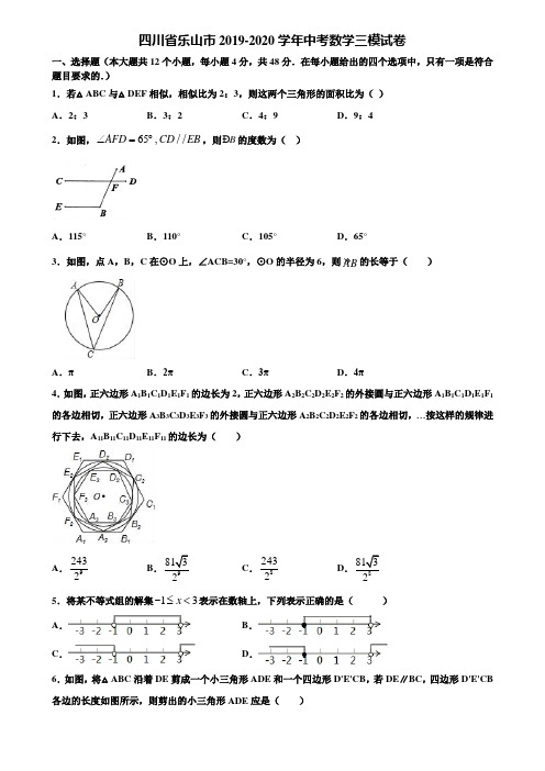 四川省乐山市2019-2020学年中考数学三模试卷含解析