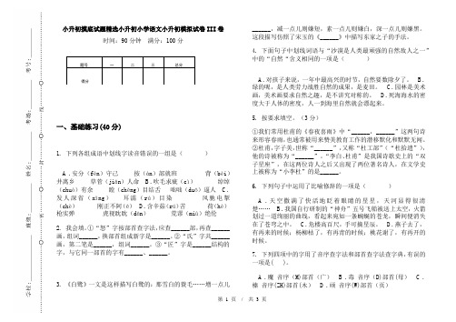 小升初摸底试题精选小升初小学语文小升初模拟试卷III卷