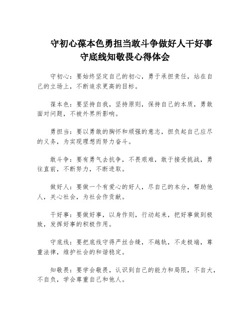 守初心葆本色勇担当敢斗争做好人干好事守底线知敬畏心得体会