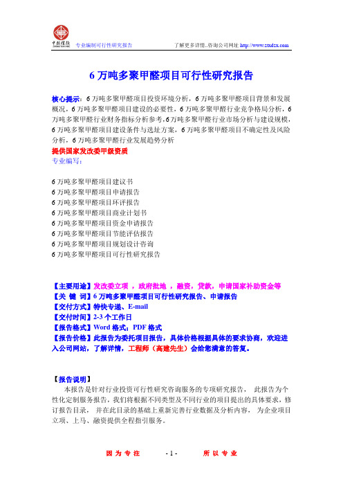 6万吨多聚甲醛项目可行性研究报告