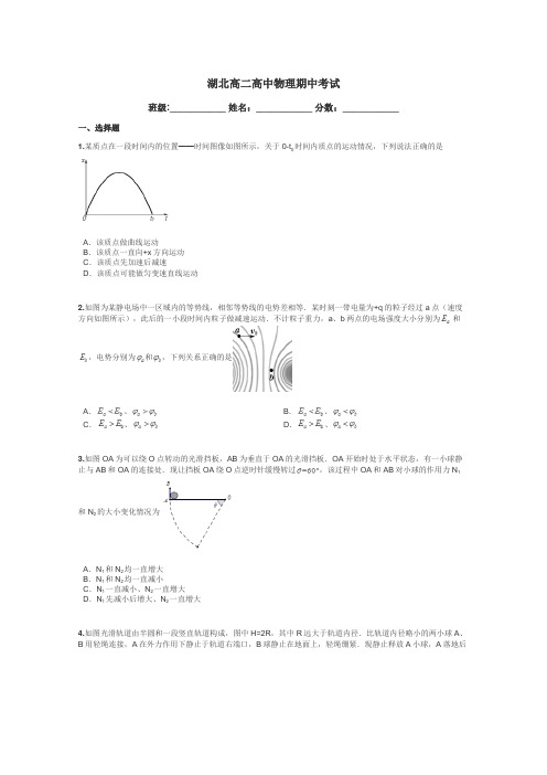 湖北高二高中物理期中考试带答案解析
