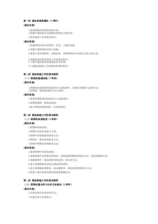 中山大学药物分析研究生考试大纲