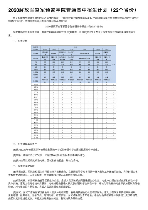 2020解放军空军预警学院普通高中招生计划（22个省份）