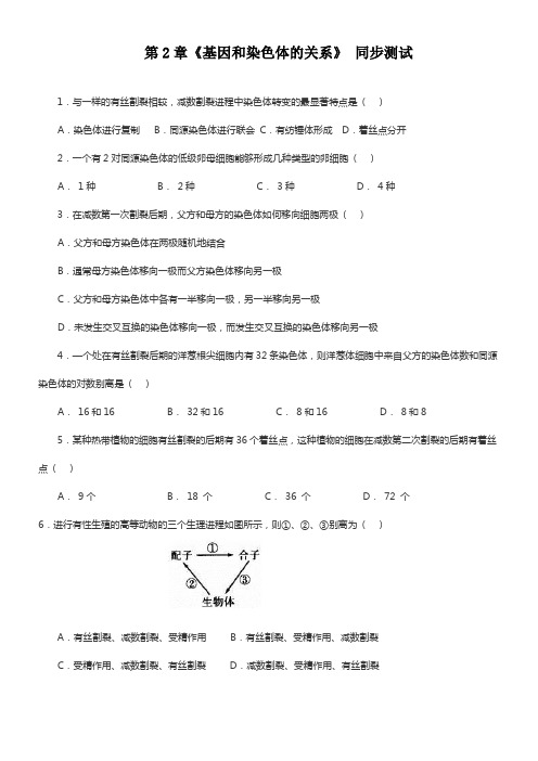 新人教版高中生物必修2第2章基因和染色体的关系(单元)同步测试二